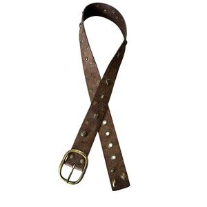 Y2K Style Boho Brown Brass Grommet Stud Jean Belt Calvin Klein Grunge Rocker S*